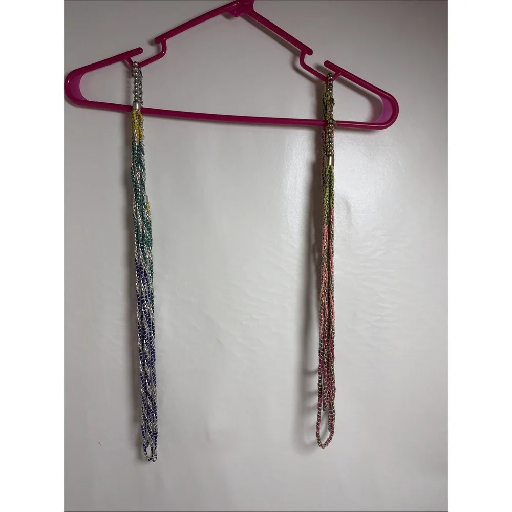2 Long‎ Chico's Necklace Colorful Beaded Womens Statement Necklaces Silver Claw